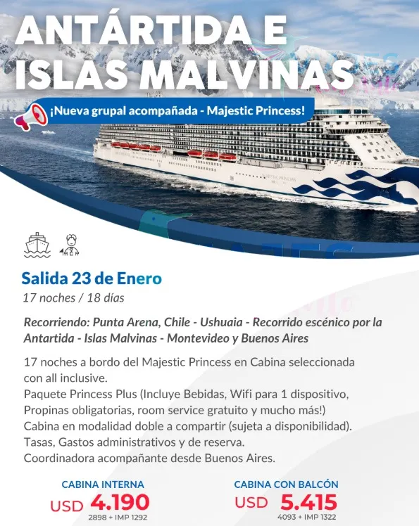Antártida e Islas Malvinas en Crucero